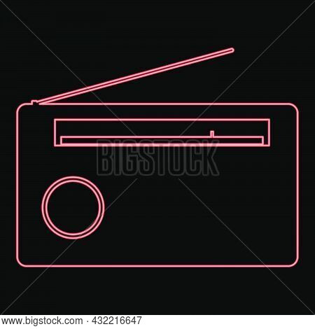 Neon Radio Red Color Vector Illustration Flat Style Light Image