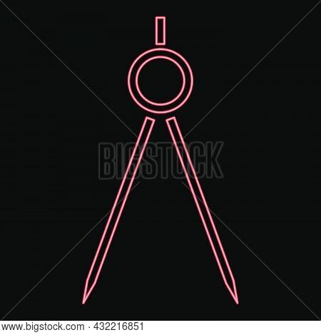Neon Pair Of Compasses Red Color Vector Illustration Flat Style Light Image