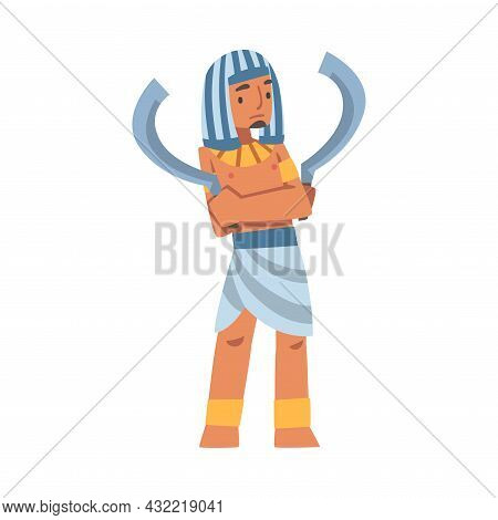 Egyptian Man Character With Blade Wearing Authentic Garment And Nemes Vector Illustration