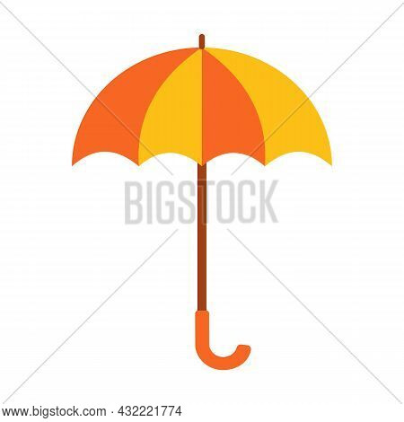 Colorful Yellow Umbrella Isolated Object On White Background Flat Vector Illustration. Summer Or Fal