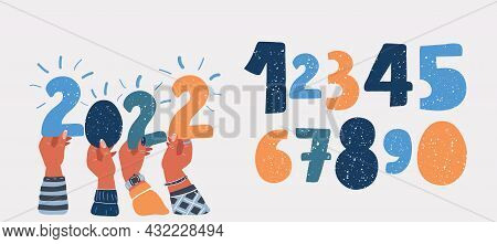 Vector Illustration Of 2022 New Year . Happy New Year Numbers In Human Hands For The Design Of New Y