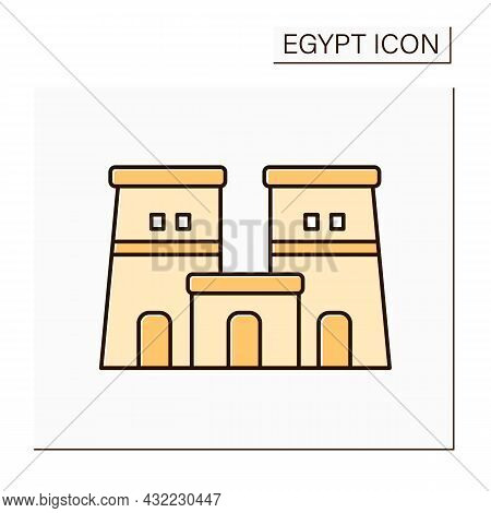Edfu Temple Color Icon. Dedicated To Horos God. Traditional Religious Temple. Egypt Concept. Isolate