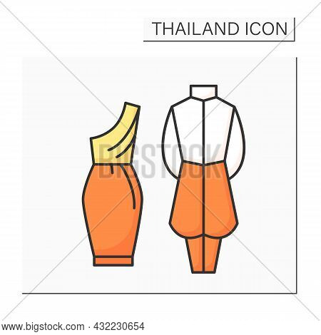 Traditional Clothing Color Icon. Thai Outfit. Dress And Suit For Male And Female.raj Pattern Shirt. 