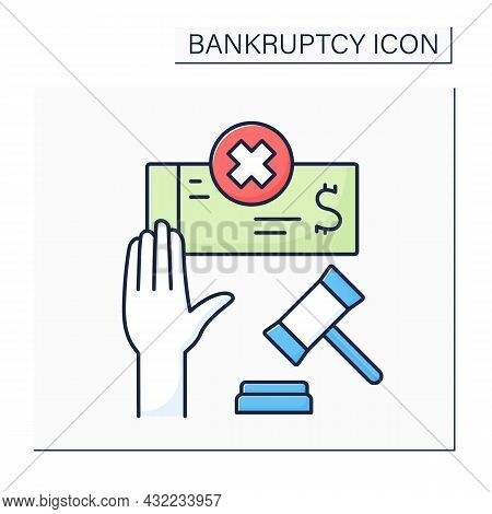 Voluntary Bankruptcy Color Icon. Insolvent Debtor Brings Petition To Court To Declare Bankruptcy. Un