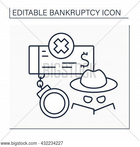 Bankruptcy Fraud Line Icon. Crime. Document Fraud. Intentionally Files False Or Information On Bankr
