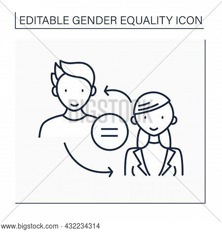 Equality Line Icon. Male And Female Equality. Gender Tolerance. Equal Right In All Spheres. Human Ri