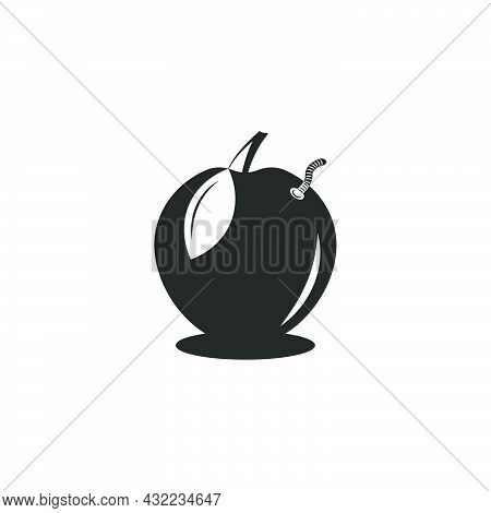 Wormy Apple Logo In Negative Space Style, Worm Climbs Out Of The Apple Funny Humorous Black And Whit