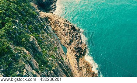 Aerial View Of Petra Tou Romiou, The Sea Bay Of The Birthplace Of The Goddess Aphrodite From Above. 