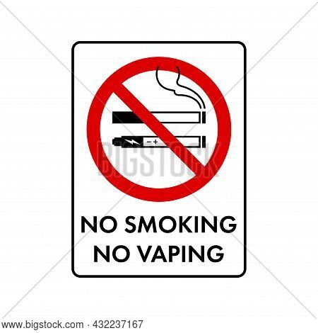 No Smoking, No Vaping Combined Prohibition Sign. No Symbol, Do Not Sign, Circle Backslash Symbol, Na