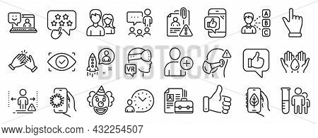 Set Of People Icons, Such As Like, Medical Mask, Time Management Icons. Teamwork, Click Hand, Opinio