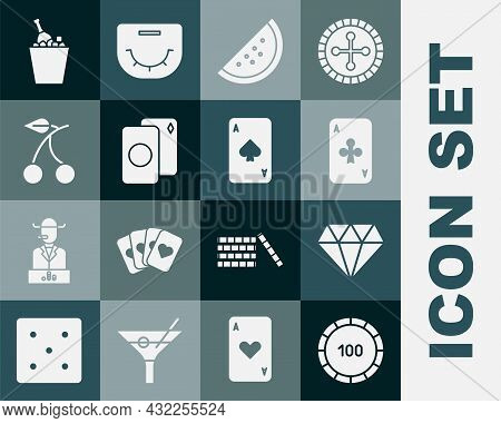Set Casino Chips, Diamond, Playing Card With Clubs, Slot Machine Watermelon, Deck Of Playing Cards, 