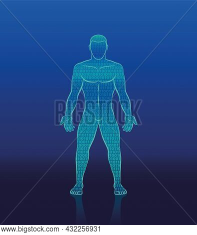 Binary Code Cyber Man - Digital Human Silhouette Composed With Ones And Zeros - Symbol For Artificia