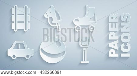 Set Beach Ball, Roller Skate, Toy Car, Shovel Toy, Horse And Railway Icon. Vector