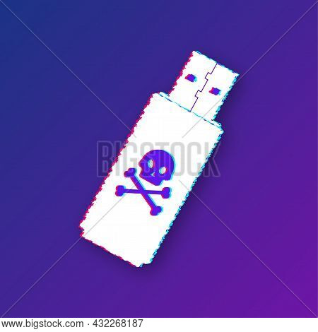 Computer Virus On Usb Flash Card. Glitch Icon. Virus Protection. Vector Stock Illustration.