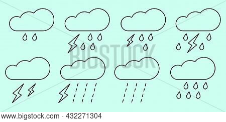 Black Storm Thundercloud Icon On Blue Backdrop. Weather Forecast. Meteorology Symbol. Vector Illustr