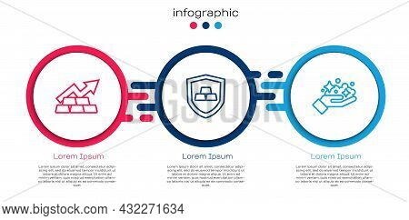 Set Line Growth Arrow With Gold Bars, Gold Shield And Mine. Business Infographic Template. Vector