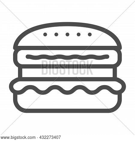 French Burger Line Icon, Fast Food Concept, Cheeseburger Vector Sign On White Background, Outline St