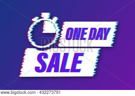 One Day Sale Banner Badge. Glitch Icon. Sale, Price Tag. Store Label. Special Offer Badge. Vector St