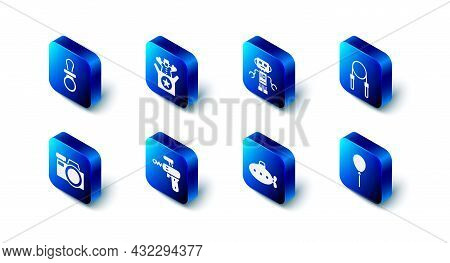 Set Jack In The Box Toy, Robot, Jump Rope, Balloons With Ribbon, Submarine, Ray Gun, Photo Camera An