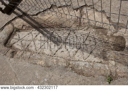Anthropomorphic Tomb On Floor Close To Church. Acebo, Beautiful Little Town In Sierra De Gata, Cacer