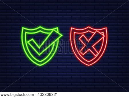 Approved And Rejected Label Sticker Neon Icon. Vector Stock Illustration.