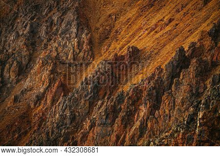 Scenic Nature Background Of Multicolor Mountain. Colorful Nature Backdrop Of Motley Rocks. Multicolo