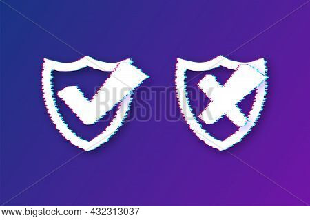 Approved And Rejected Label Sticker Glitch Icon. Vector Stock Illustration.