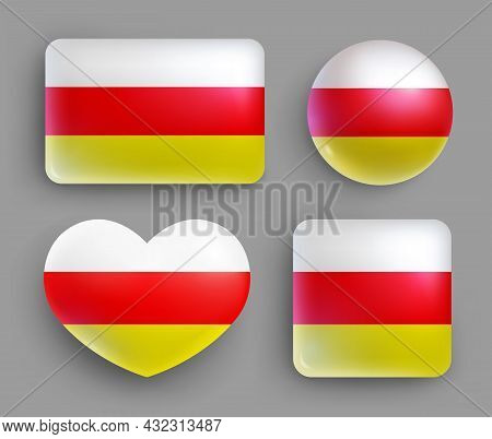 Set Of Glossy Buttons With Ossetia Country Flag. Caucasus Country National Flag, Shiny Geometric Sha