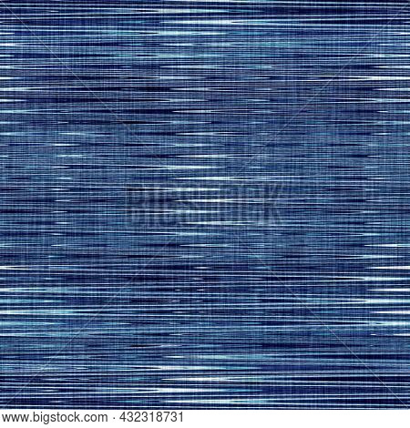 Classic Blue Woven Stripe Masculine Shirt Fabric Texture. Navy Space Dyed Marled Melange Background.