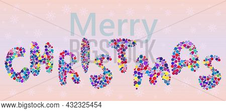 Merry Christmas Sign Handwritten Lettering, Bright Gold Tinsel And Sparcly Bokeh Background, Simple 