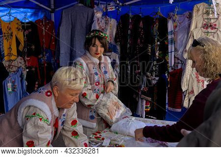 Korosten', Ukraine - September 4, 2021: Open Air Traditional Crafts Fair. National Ukrainian Clothin