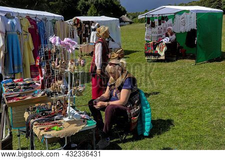 Kyiv, Ukraine - September 5, 2021: Open Air Traditional Crafts Fair. National Ukrainian Clothing. Cr