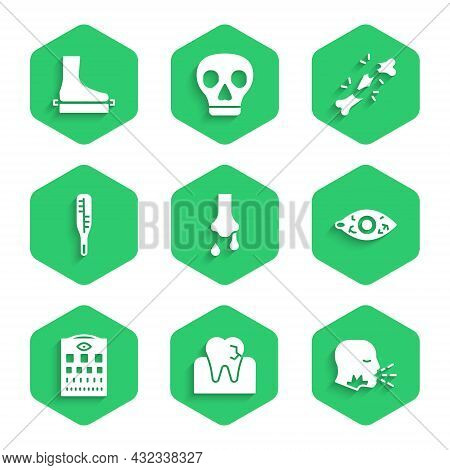 Set Runny Nose, Tooth With Caries, Man Coughing, Reddish Eye, Eye Test Chart, Medical Thermometer, H