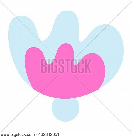 Hand Drawn Abstract Blue And Pink Flower. Floral Graphic Element. Cartoon Style. Summer, Spring Or A