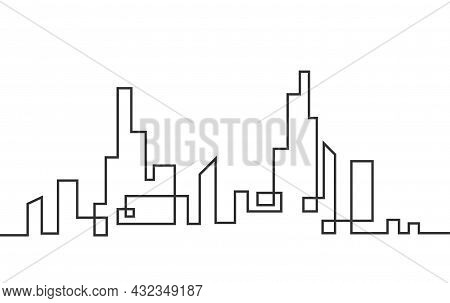 Silhouette Of An Abstract City Is A Continuous Line. A Modern Urban Landscape Made Of A Solid Line. 