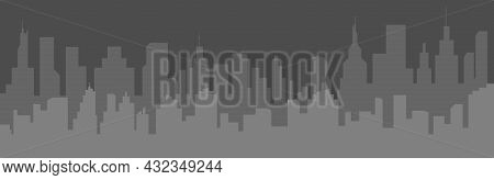 Silhouette Of A Modern City. Night City Landscape. Flat Style.