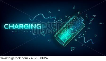 Abstract Low Poly Battery Charge From Electric Discharge Or Lightning, High Voltage, Long Battery Ch