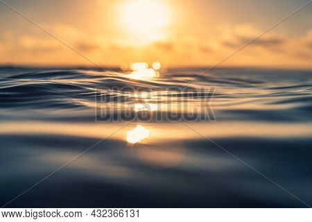 Sea Wave Close Up, Low Angle View, Sunrsie Shot.