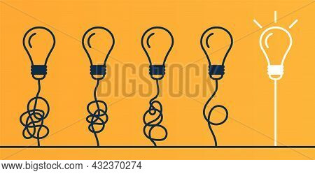 Light Bulbs On Yellow Background. An Abstract Image Of An Idea That Has Come. Graphic Elements For W