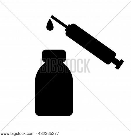 Vaccine Injection Silhouette Icon. Immunization Emblem. Medicine Concept Illustration. Vector Illust