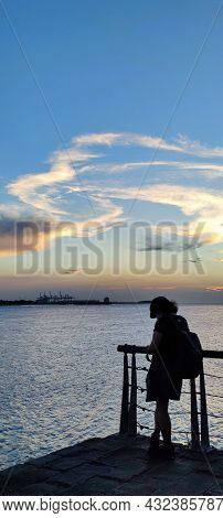 City Tamsui Bali District In Taipei, Taiwan Reflecting In The Tamsui River At Nice Day