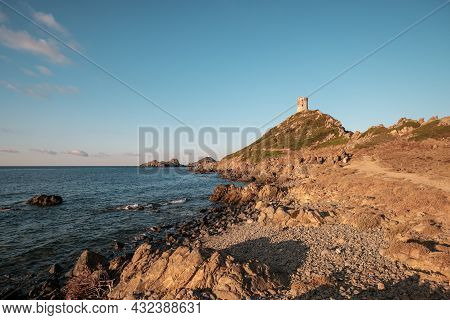 The Genoese Tower And Lighthouse At Pointe De La Parata And Les Iles Sanguinaires Near Ajaccio In Co