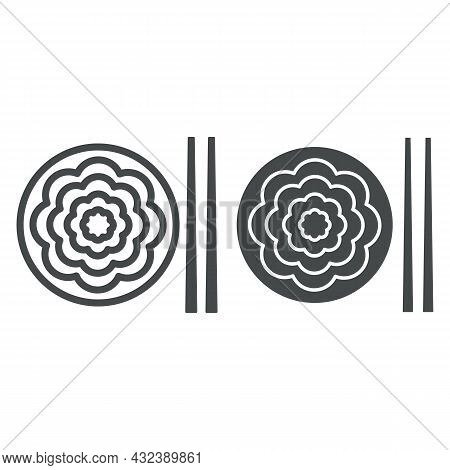 Fried Yakisoba Noodles Line And Solid Icon, Asian Food Concept, Chinese Noodle Stir Fry Dish Vector 