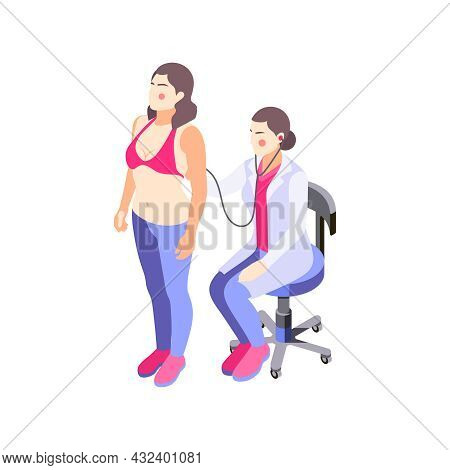 Lung Inspection Isometric Icon With Doctor Examining Patient With Stethoscope 3d Vector Illustration
