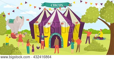 Entertainment Circus Tent Performance, Carnival Performer Group Of People Character Flat Vector Illu
