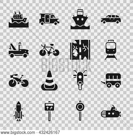 Set Submarine, Wild West Covered Wagon, Train And Railway, Cargo Ship, Bicycle, Tow Truck, Cruise An