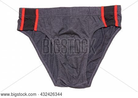 Underware Isolated. Close-up Of A Single Gray Male Underware Or Underpant Isolated On A White Backgr