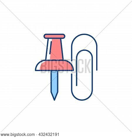 Pins And Paper Clips Rgb Color Icon. Office Supplies. Binding Paper Sheets Together. Hanging Notes, 