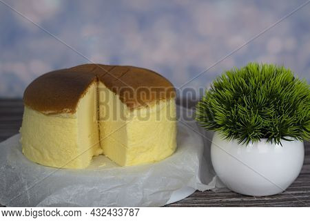 Deliciously Jiggly And Soft Like Cotton, The Fluffy Japanese Cheesecake. Selective Focus Points
