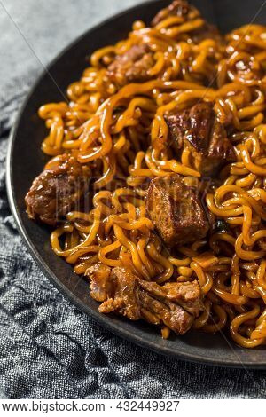 Homemade Trendy Korean Jjapaguri Noodles With Beef